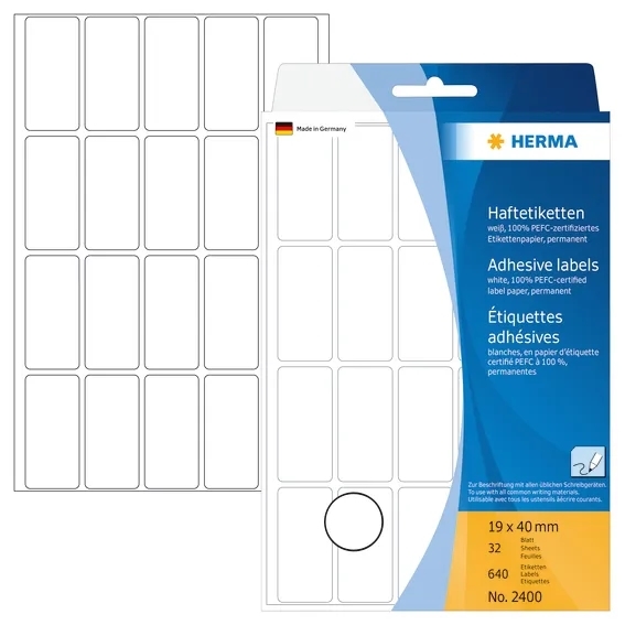 HERMA manual label 19 x 40 white mm, 640 pieces.