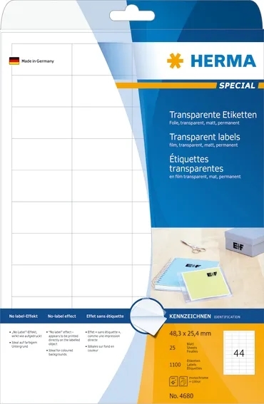 HERMA label film 48.3 x 25.4 transparent matte mm, 1100 pieces.