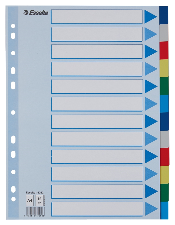 Esselte Dividers PP A4 12-part colored tabs