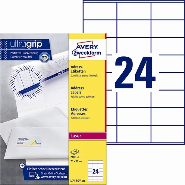 Avery L7180-100 Address Labels 70 x 36 mm UG mm, 2400 pcs.