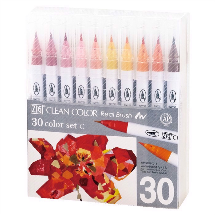 ZIG Clean Color Brush Pen Set C with 30 pieces