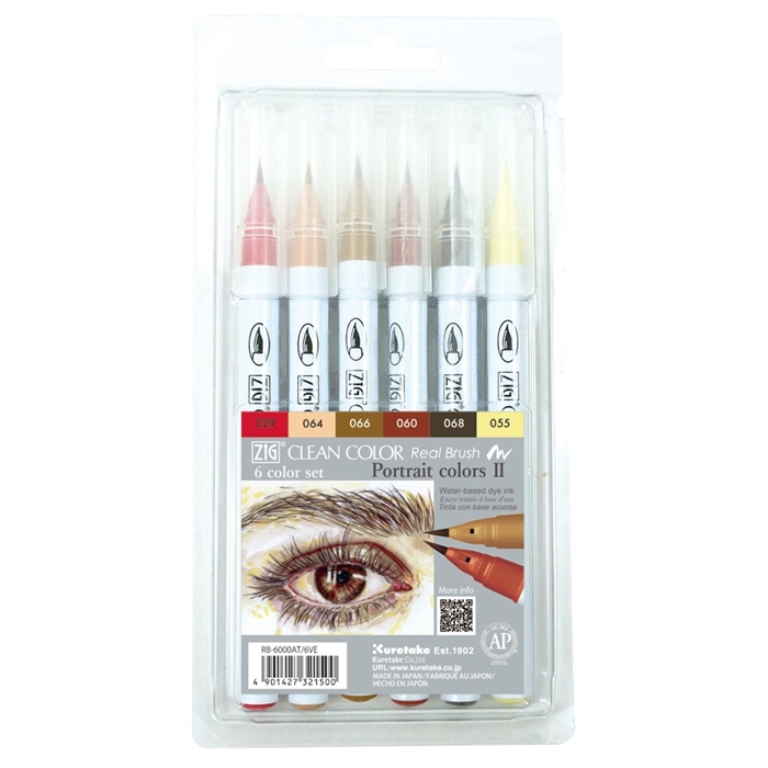 ZIG Clean Color Brush Pen Set with 6 Portrait Colors II